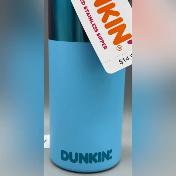 Dunkin ' BLUE Polished/Matte Stainless Steel Sipper Tumbler 20oz - NWT - Picture 3 of 5